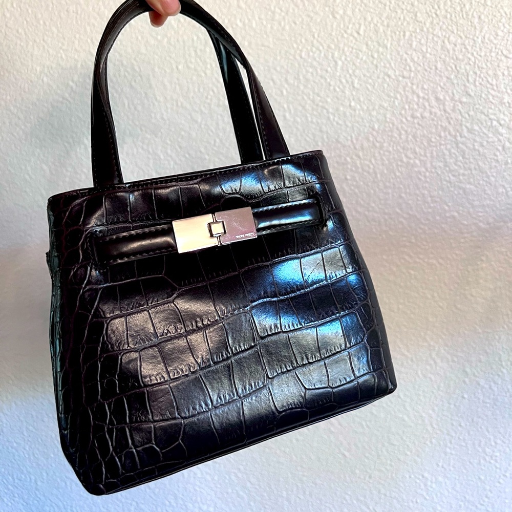 Mini handbag Nine West Kelly bag buckle bag alligator print with shoulder stripe